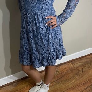 Blue Lace Long Sleeve Dress